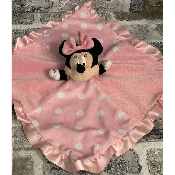 Disney Other - Disney Baby Minnie Mouse Pink Lovey Polka Dots Security Blankie Crinkle Ears